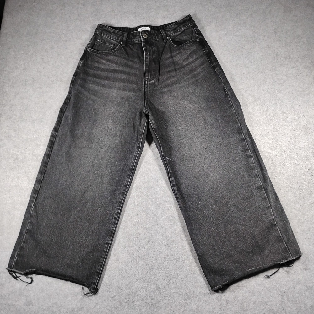 Baggy Clothing US Faded Black Wide Leg Raw Hem Jeans Mens Size Small 31 Cropped